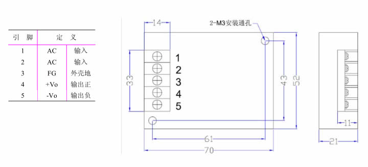 LED驅動電源 30W-GA系列 恒流電源外形尺寸