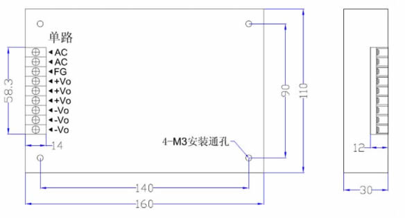 LED驅動電源 300W-L系列 恒流電源外形尺寸