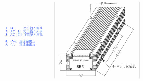 LED驅動電源 400W-SE系列 恒流電源外形圖