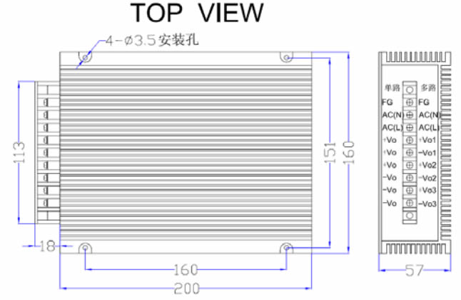 LED驅(qū)動電源 500W-S系列 恒流電源外形尺寸